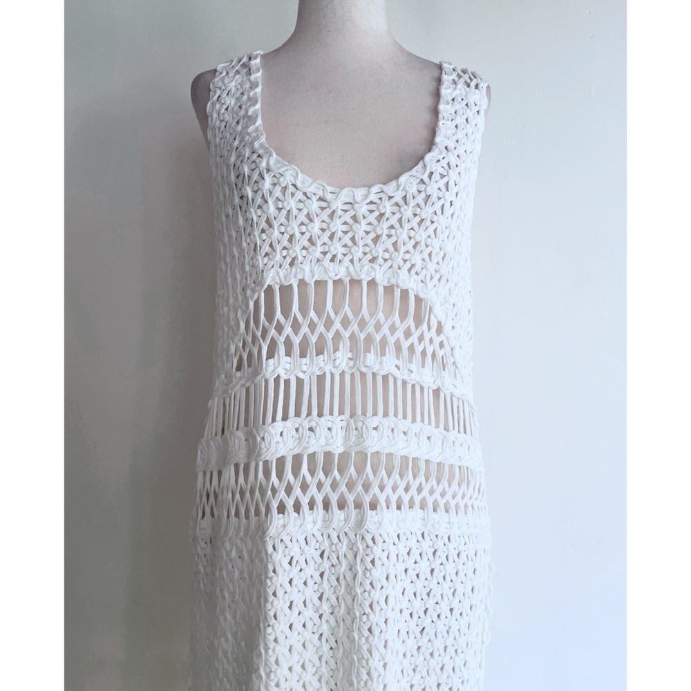 NWT Zara Crochet White Fringe Cover Up Maxi Slip Dress Large​​​​ - Picture 5 of 12